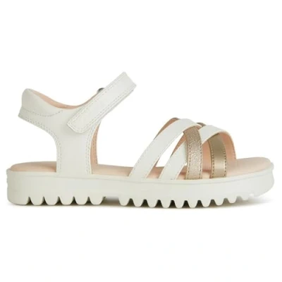 Image of Geox Coralie GIRL Sandals for kids, Size: 10K, White/platinum High quality imitation leather