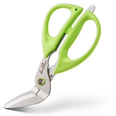 Image of Beaditive Heavy Duty Multipurpose Angled Craft Scissors 7&quot; Japanese Stainless Steel, Serrated Blade Shears for Cardboard, Plastic, Leather, Fabrics, and Packaging