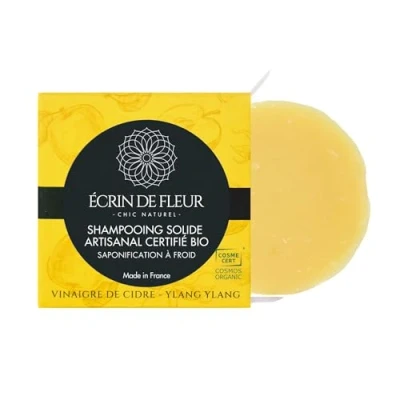 Image of Écrin de Fleur Organic Apple Cider Vinegar Solid Shampoo Soap Bar, Infused with Ylang Essential Oils, Sulfate and Paraben free, 1x55g