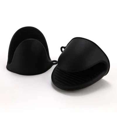 Image of Oven Glove Thicken Silicone Pot Holder Mini Mitts Heat Resistant Pinch Covers for Baking, Cooking, Bbq Grilling (Black)