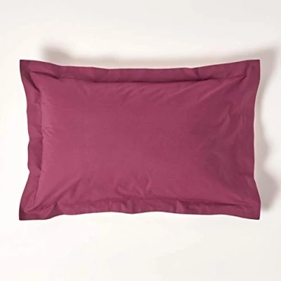 Image of HOMESCAPES Plum Purple Pure Egyptian Cotton Oxford Pillowcase Standard Size 200 TC 400 Thread Count Percale Equivalent Pillow Case