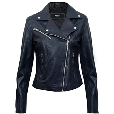 Image of Ladies Womens Black Real Leather Fitted Vintage Biker Style Zip Fashion Jacket S