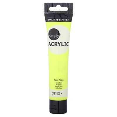 Image of Daler Rowney Simply Acrylic Paint, Plastic Tube, 2.54oz 75 ml, Neon Yellow