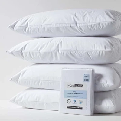 Image of HOMESCAPES Set of 4 Euro Size 40 x 80 cm Waterproof Pillow Protectors Hypoallergenic Anti Dust Mite Washable Covers Oeko Tex Certified Soft &amp; Breathable with Zip Closure