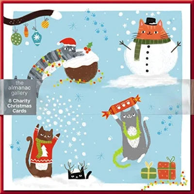 Image of Pack of 8 Festive Christmas Cats Charity Cards Multiple Charities ALCX9972