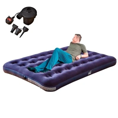 Image of Neo Raised Flocked Airbed Inflatable Guest Camping Blow Up Mattress Air Bed Electric Pump (Double with Pump)