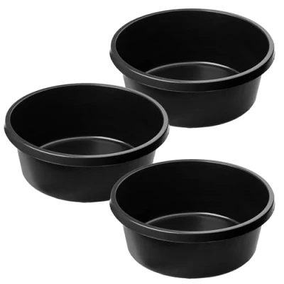 Image of KADAX Round Mortar Tub 14L, Plastic Bucket for Construction Site, Garden, Large Washing Up Bowl, Durable Container Cement (Black, Set of 3)