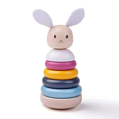 Image of Bigjigs Toys Wooden Rabbit Stacking Rings (7 Pieces) FSC® Certified Baby Stacker Toy, Eco Friendly Montessori Toys, Gifts For Babies &amp; Toddlers, 1 Year Old +