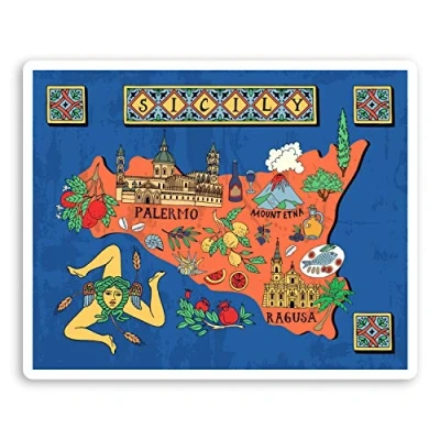 Image of 2 x 10cm Fun Sicily Map Vinyl Stickers Italy Travel Luggage Sticker #34623 (10cm Wide)