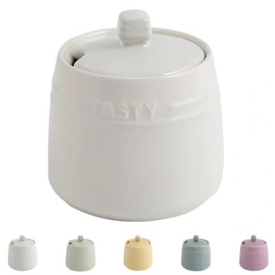 Image of Dowbom Sugar Bowl With Lid And Spoon, Jar, Pot, Dish, Storage Container (White)