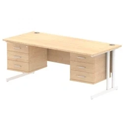 Image of Impulse 1800x800 Desk Maple White Cantilever Leg + 2x Fixed Pedestal