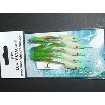 Image of FFT 5 x Lumi Max Hokki Cod Feathers Sea Boat Fishing Rig Hook size 3/0