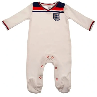 Image of England Football 1982 Retro Home Baby Sleepsuit 2022 12 18 months White