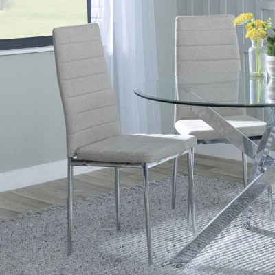 Image of Set of 8 Rovigo Sand Fabric Dining Chair with Chrome Legs