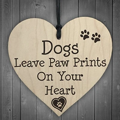 Image of RED OCEAN Dog Leave Paw Prints On Your Heart Wooden Hanging Plaque Dogs Lover Gift Sign