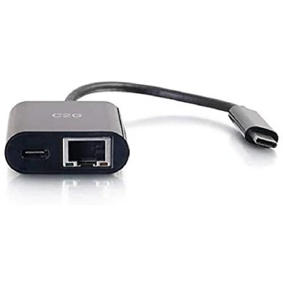 Image of C2G USB C to Ethernet Adapter With Power Delivery Black Network Suitable for MacBook Pro, iPad Dell Latitude, Google Pixel, Chromebook, Huawei and more