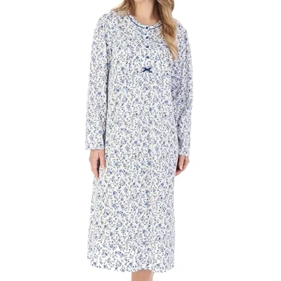 Image of Slenderella Ladies Ditsy Floral Jersey Nightdress Long Sleeve Round Neck Nightie UK 24/26 (Blue)