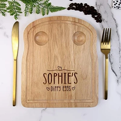 Image of eBuyGB Personalised Dippy Egg Breakfast Board for &amp; Soldiers, Toast Shaped Serving Board, Eggs and Toast, Custom Name Design, Easter Gift Kids, Children
