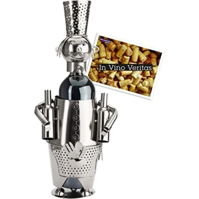 Image of BRUBAKER Wine Bottle Holder Barman Tavern Keeper Metal Table Decoration Gift