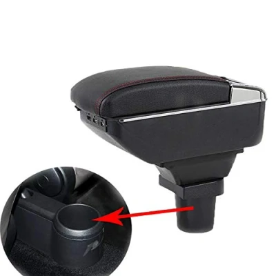 Image of SZSS Car Leather Center Console Armrests Storage Box with USB Compatible VW UP 2009 2017(Black)