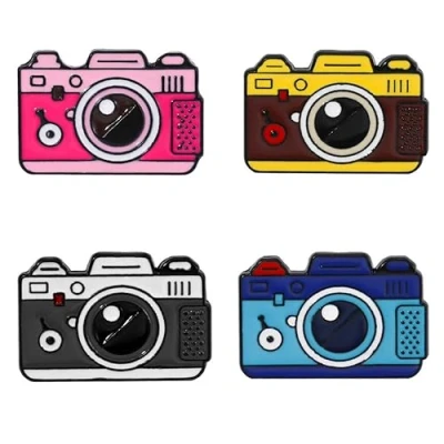 Image of 4 Pcs Cartoon Camera Brooch Photography Theme Badge Shape Oil Drip Hard Enamel Pin Cute Creative Frame Decoration Stand up Collar DIY Clothes Women&#039;s Gifts