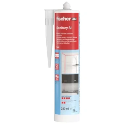 Image of fischer 58516 Bath &amp; Sanitary Silicone Sealant, Bathroom, Sink Shower, White, 280ml