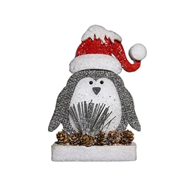 Image of SHATCHI Red/Grey Penguin Christmas Tabletop Figures Window Wall Door Holiday Home Xmas Glitter Foam Showpiece Decorations, 42cm/32cm/20cm, 32 CM