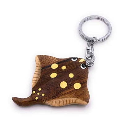Image of H Customs Skate Plated Stingray Fish Wood Noble Handmade Keychain Pendant