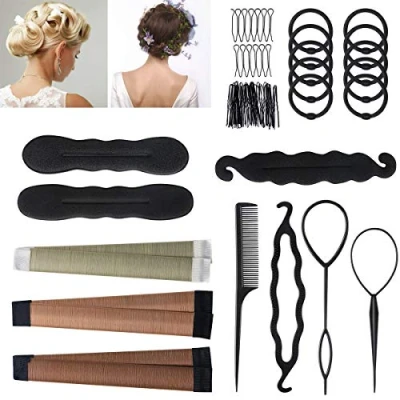 Image of URAQT 26 Pcs Hair Styling Accessories Kit Set Bun Maker Braid Tool for Making DIY Styles Black Magic Twist Girls or Women