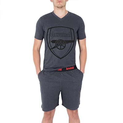 Image of Arsenal FC Official Football Gift Mens Loungewear Short Pyjamas Grey Large