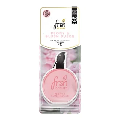 Image of FRSH Scents FR1324 Peony &amp; Blush Suede Luxury Card Air Freshener Lifespan of up to 30 Days Ideal for rear view mirrors and hanging handles Twin Pack,Black