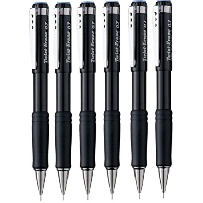 Image of Pentel 0.7mm Lead Size Twist Erase Automatic Pencil Mechanical Drafting Black Barrel Refillable QE517 (Pack Of 6)