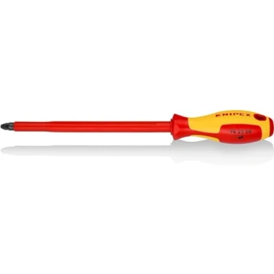 Image of Knipex Screwdriver for cross recessed screws Pozidriv® burnished, insulating multi component handle, VDE tested 320 mm 98 25 04