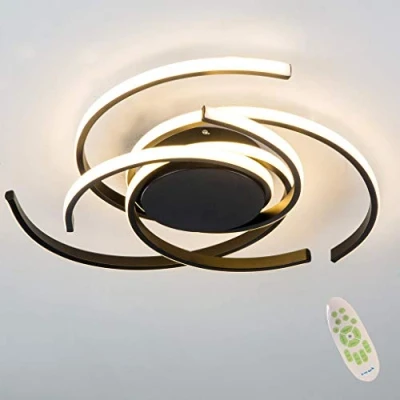 Image of JIAODIE LED Ceiling Light Dimmable Chandelier Living Room Kitchen with Remote Control Lamp, Modern Dining Acrylic Design Chandeliers Lighting for Bedroom,Black