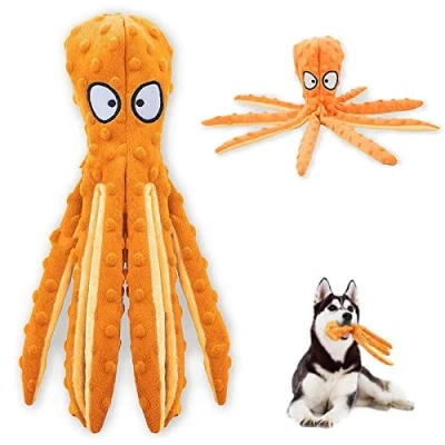 Image of SHOKUTO Squeaky Dog Toy Octopus, Durable No Stuffing Plush Chew Toys, Interactive Toys for Boredom Puppies Small Medium Large Dogs, Birthday Christmas