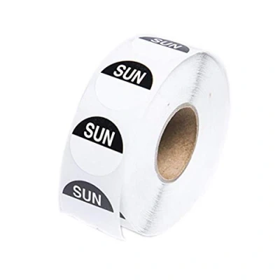 Image of We Can Source It Ltd Black Day Dots Food Labels Sunday Hygiene for Commercial Kitchens, Restaurants Self Adhesive Roll of 1000 Stickers Per Pack