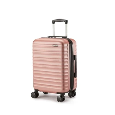 Image of Amazon Basics Hardside Hand Luggage Carry On Suitcase, ABS Hardshell Expandable Cabin Suitcase with 4 Spinner Wheels, 55 cm, Rose Gold