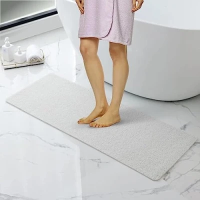 Image of Idyfodol Loofah Shower Mat non Slip Anti Mould with Puff Machine Washable Bath Mats for Inside Shower, Tub, Kitchen and Outdoor 40x100 cm (Loofah PVC, White)
