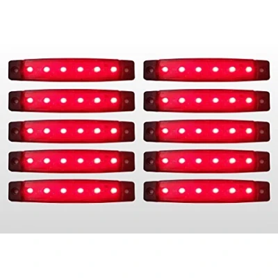 Image of flexzon 10 Pcs Set 24V Smd 6 Led Red Rear Side Marker Light Position for Truck HGV Trailer Lorry Bus Cab