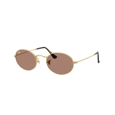 Image of Ray Ban Unisex RB3547 OVAL 001/1A Sunglasses Metal Gold Violet Round Normal