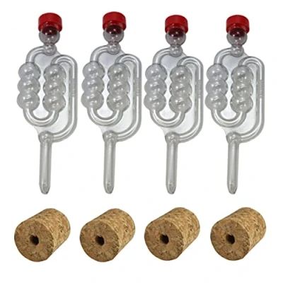 Image of Almost Off Grid 4 x Bubbler Airlocks and Bored Cork Bungs for Glass Demijohns, Homebrewing, Winemaking, Mead Making, Beer Cider Fermenting