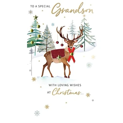 Image of To A Special Grandson Embellished Christmas Card Hand Finished Champagne Cards XCDC377