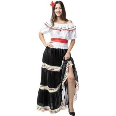 Image of Funidelia Mexican Costume for woman &amp; Mariachi, Sugar skull adults accessory fancy dress props Halloween, carnival parties Size S M Black