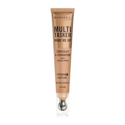 Image of Rimmel Multi Tasker Wake Me Up Foundation &amp; Concealer 050 Sand, Depuffs Brightens Dark Circles, Metallic Cooling Applicator, Caffeine Victamin C, 2% Niacinamide, Vegan, Cruelty free