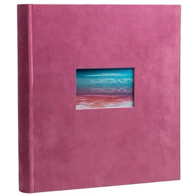 Image of Exacompta Ref. 16179E Skandi Book Photo Album 300 Photos 60 White Pages Size 29 x 32 cm Antique Pink Velvet Look Cover Customisation Window with Holiday Landscape Visual