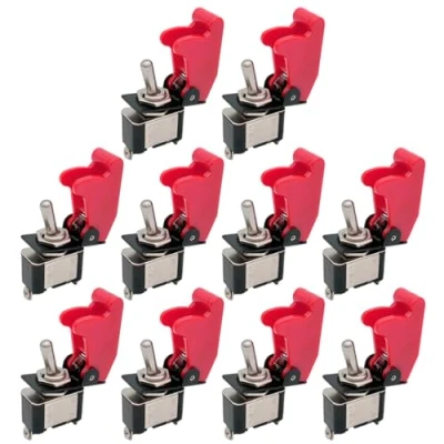 Image of Mintice™ 10 X 12V 20A Red Cover Rocker Toggle Switch SPST ON/OFF Car Vehicle 2Pin