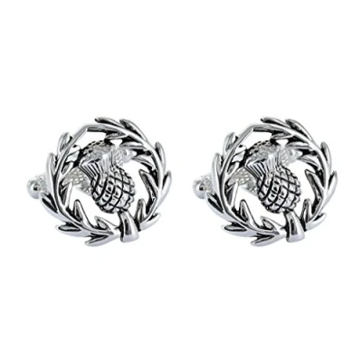 Image of Scottish Thistle Cufflinks Presented in GS Gift Box Silver Colour Scotland Wreath Shirt Cufflink Men Gifts