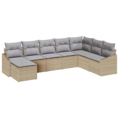 Image of vidaXL 8 Piece Garden Sofa Set with Cushions Beige Poly Rattan