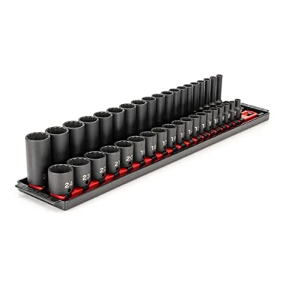 Image of TEKTON 3/8 Inch Drive 12 Point Impact Socket Set with Rails, 38 Piece (6 24 mm) SID91215