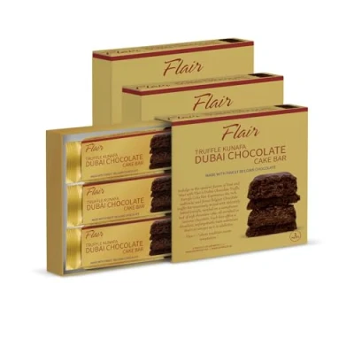 Image of Flair Truffle Kunafa Cake Bar 3 Pack Chocolate Bar, Premium Viral Dubai Belgium Mixed with Baked Kunafa, (165g)